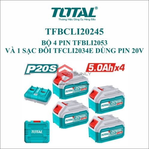Bộ 4 pin và sạc P20S Total TFBCLI20245