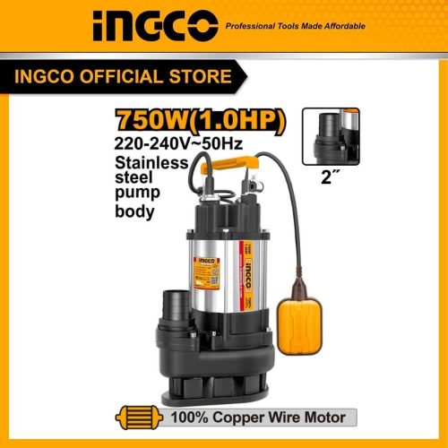 Bơm chìm nước thải 750W vỏ thép inox INGCO SPDS7508
