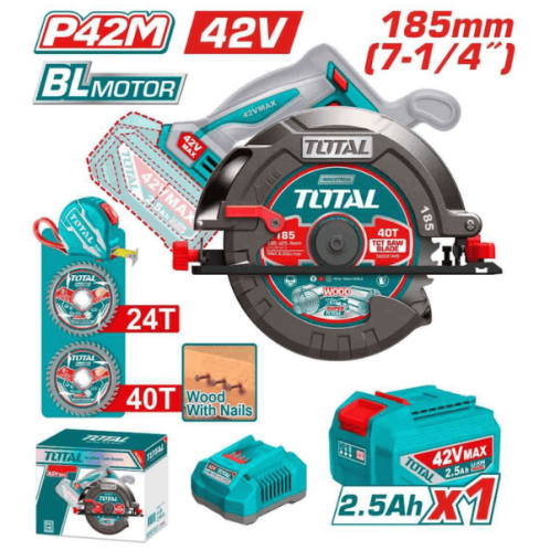 Máy cưa đĩa tròn Total TSLI4218511 không chổi than dùng pin 42V 185mm (1pin 2.5Ah + sạc)