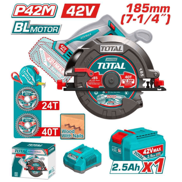 Máy cưa đĩa tròn Total TSLI4218511 không chổi than dùng pin 42V 185mm (1pin 2.5Ah + sạc) Máy cưa đĩa tròn Total TSLI4218511 không chổi than dùng pin 42V 185mm (1pin 2.5Ah + sạc)